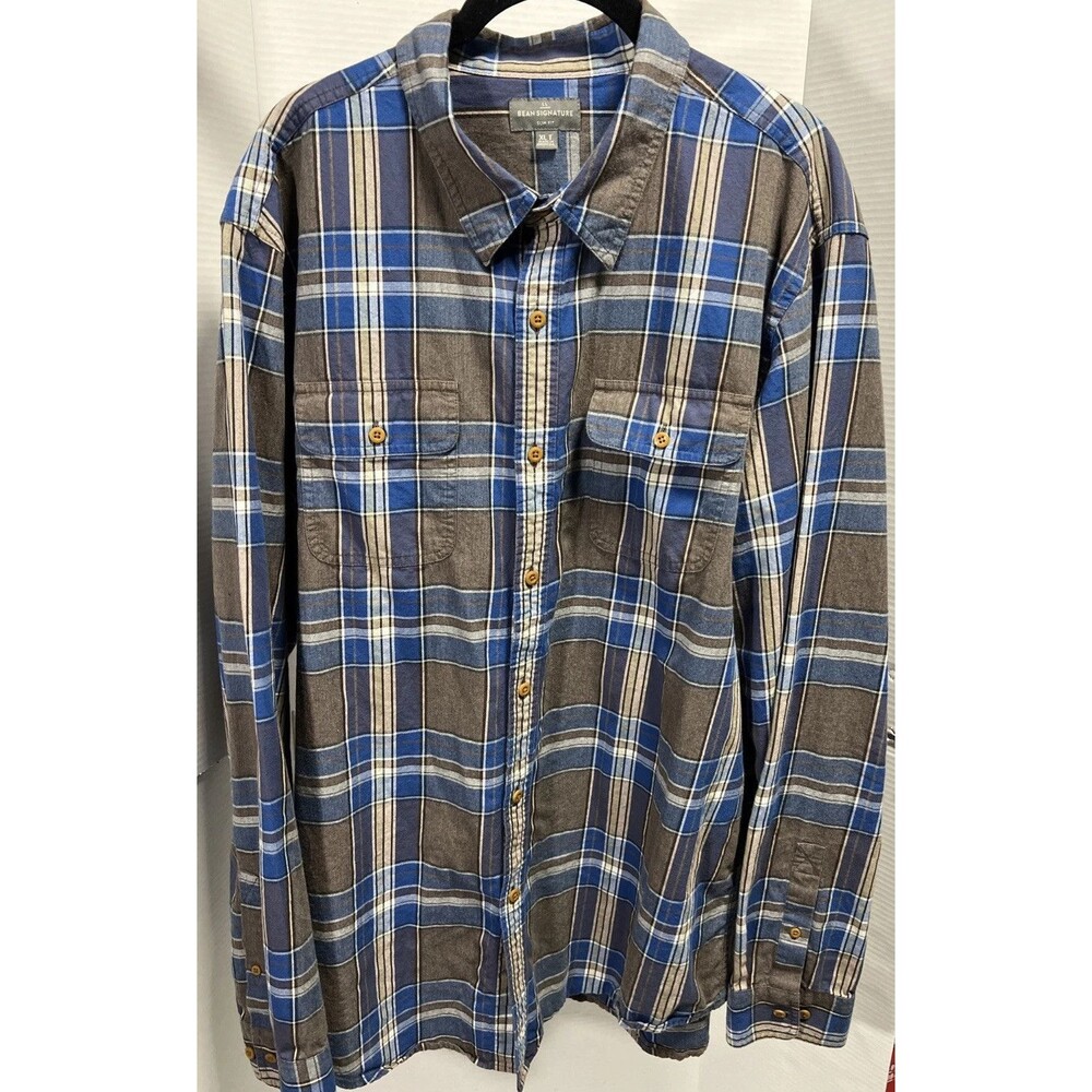 LL Bean Signature XLT Men's Blue Gray Button Down